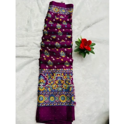 Women's Chiffon Printed Saree With Unstitched Blouse (Wine, 5-5 Mtrs)