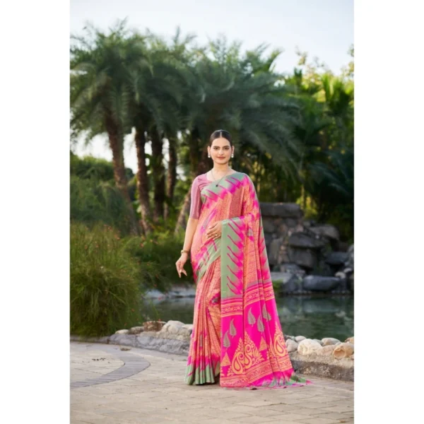 Women's Crepe Printed Saree With Unstitched Blouse (Pink, 5-5 Mtrs)