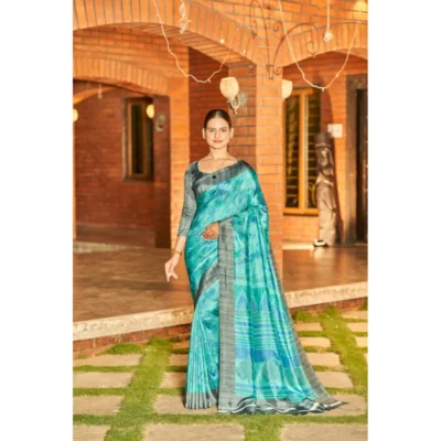Women's Crepe Printed Saree With Unstitched Blouse (Light Blue, 5-5 Mtrs)