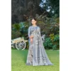 Women's Crepe Printed Saree With Unstitched Blouse (Grey, 5-5 Mtrs)