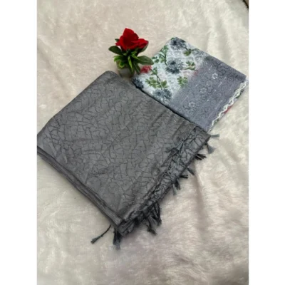 Women's Georgette Embellished Saree With Unstitched Blouse (Grey, 5-5 Mtrs)