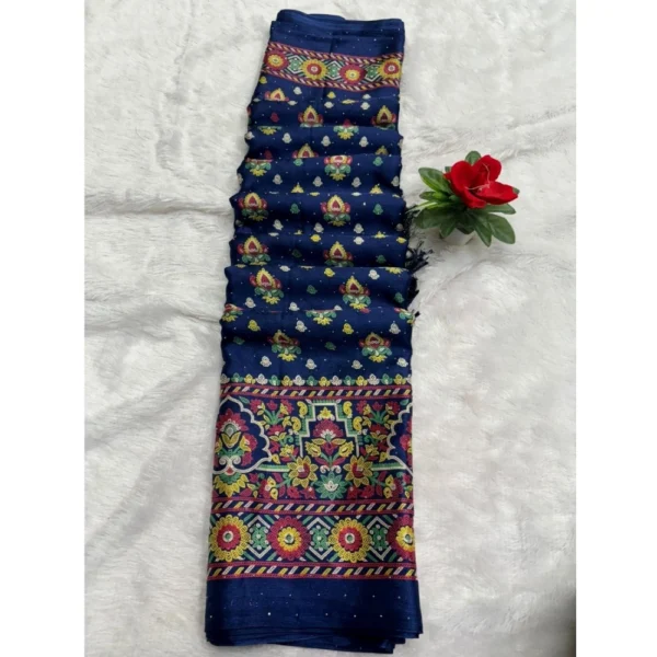 Women's Chiffon Printed Saree With Unstitched Blouse (Navy, 5-5 Mtrs)