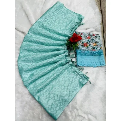 Women's Georgette Embellished Saree With Unstitched Blouse (Skyblue, 5-5 Mtrs)