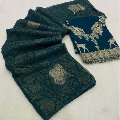 Women's Georgette Printed Saree With Unstitched Blouse (Light Green, 5-5 Mtrs)
