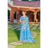 Women's Crepe Printed Saree With Unstitched Blouse (Blue, 5-5 Mtrs)