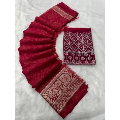 Women's Georgette Printed Saree With Unstitched Blouse (Pink, 5-5 Mtrs)