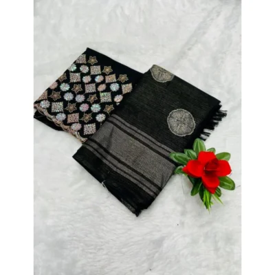 Women's Georgette Printed Saree With Unstitched Blouse (Black, 5-5 Mtrs)