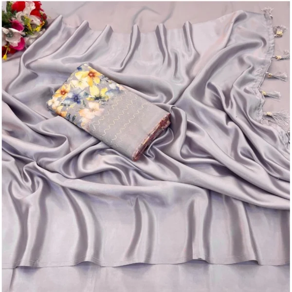 Women's Satin Solid Saree With Unstitched Blouse (Lightgrey, 5-5 Mtrs)
