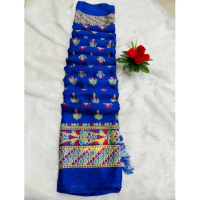 Women's Silk Blend Printed Saree With Unstitched Blouse (Blue, 5-5 Mtrs)