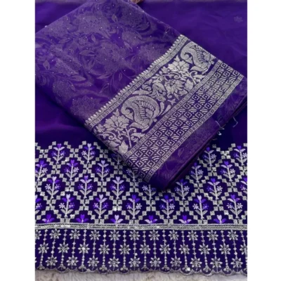 Women's Georgette Printed Saree With Unstitched Blouse (Purple, 5-5 Mtrs)