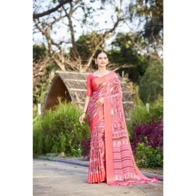 Women's Crepe Printed Saree With Unstitched Blouse (Beige, 5-5 Mtrs)