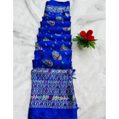 Women's Chiffon Printed Saree With Unstitched Blouse (Blue, 5-5 Mtrs)