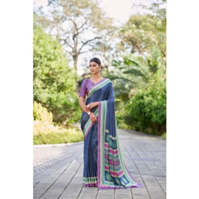 Women's Crepe Printed Saree With Unstitched Blouse (Multicolor, 5-5 Mtrs)