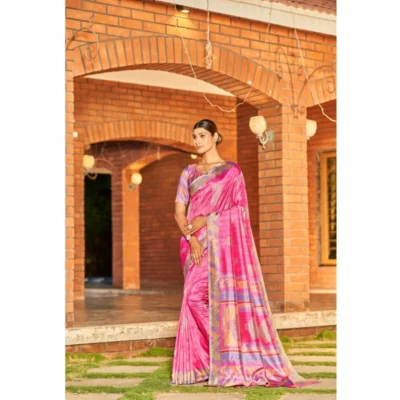 Women's Crepe Printed Saree With Unstitched Blouse (Cream, 5-5 Mtrs)