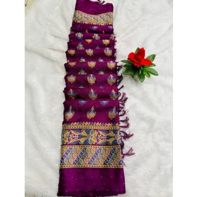 Women's Silk Blend Printed Saree With Unstitched Blouse (Wine, 5-5 Mtrs)