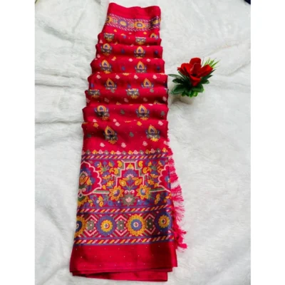 Women's Chiffon Printed Saree With Unstitched Blouse (Pink, 5-5 Mtrs)