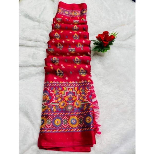 Women's Chiffon Printed Saree With Unstitched Blouse (Pink, 5-5 Mtrs)