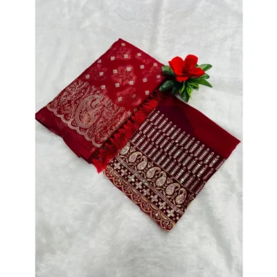 Women's Georgette Printed Saree With Unstitched Blouse (Red, 5-5 Mtrs)