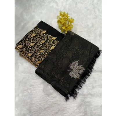 Women's Georgette Printed Saree With Unstitched Blouse (Black, 5-5 Mtrs)