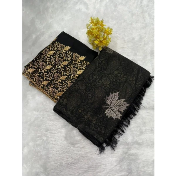 Women's Georgette Printed Saree With Unstitched Blouse (Black, 5-5 Mtrs)