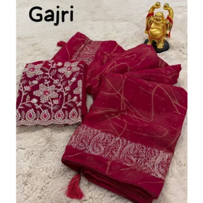 Women's Georgette Printed Saree With Unstitched Blouse (Pink, 5-5 Mtrs)