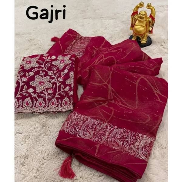 Women's Georgette Printed Saree With Unstitched Blouse (Pink, 5-5 Mtrs)