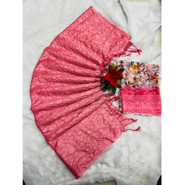 Women's Georgette Embellished Saree With Unstitched Blouse (Pink, 5-5 Mtrs)