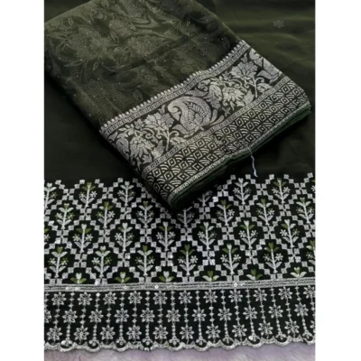 Women's Georgette Printed Saree With Unstitched Blouse (Green, 5-5 Mtrs)