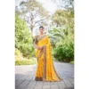 Women's Crepe Printed Saree With Unstitched Blouse (Yellow, 5-5 Mtrs)