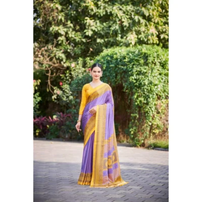 Women's Crepe Printed Saree With Unstitched Blouse (Purple, 5-5 Mtrs)