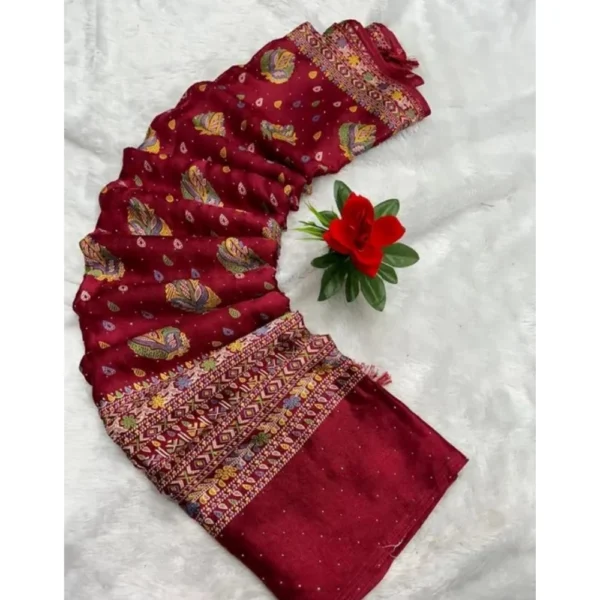 Women's Chiffon Printed Saree With Unstitched Blouse (Red, 5-5 Mtrs)