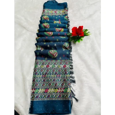 Women's Chiffon Printed Saree With Unstitched Blouse (Teal, 5-5 Mtrs)