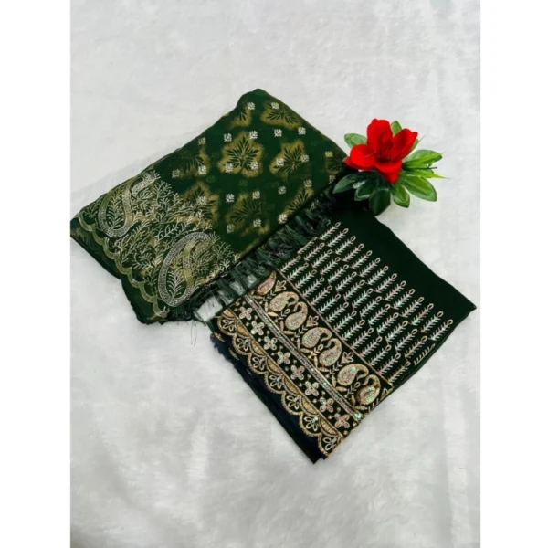 Women's Georgette Printed Saree With Unstitched Blouse (Dark Green, 5-5 Mtrs)