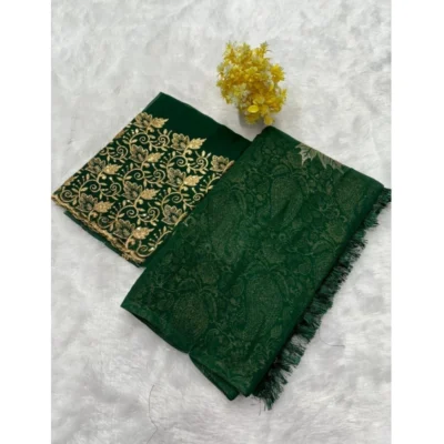 Women's Georgette Printed Saree With Unstitched Blouse (Green, 5-5 Mtrs)