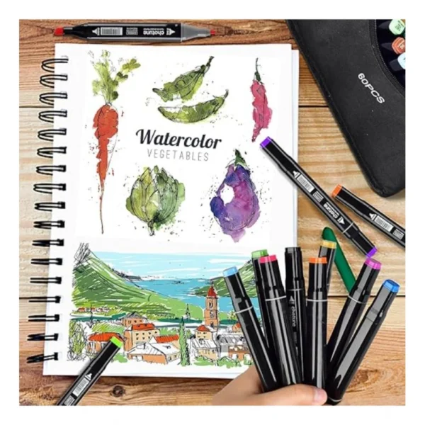 Plastic 60Pcs Colors Art Markers Sketch Pen Dual Tip Artist Art Marker (Multicolor ) - Image 2