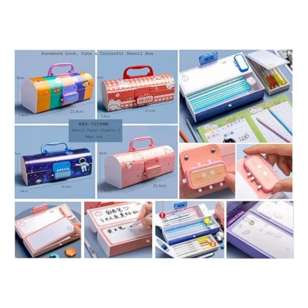 Plastic Pen, Pencil Box Suitcase Style Password Lock (Multicolor ) - Image 3