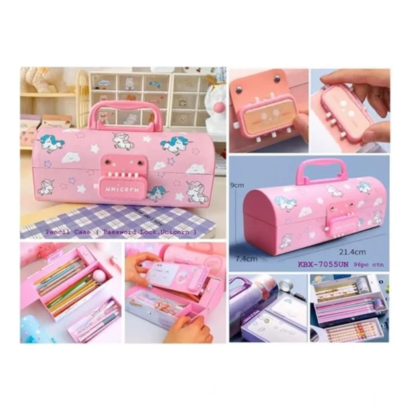 Plastic Pen, Pencil Box Suitcase Style Password Lock (Multicolor ) - Image 2
