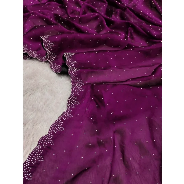Women's Georgette Satin Silk Saree With Unstitched Blouse 5.5Mtr (Wine) - Image 3