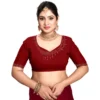 Women's Georgette Satin Silk Saree With Unstitched Blouse 5.5Mtr (Red) - Image 4