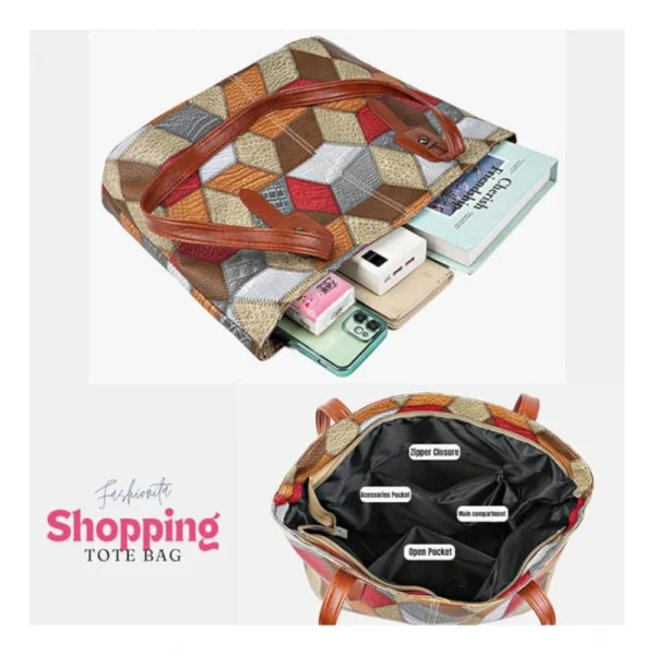 Women's PU Leather Zipper ToteBag (Multicolor) - Image 3