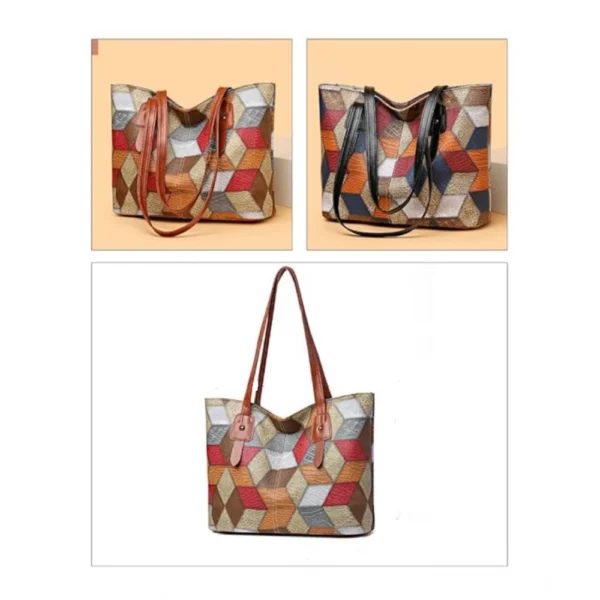 Women's PU Leather Zipper ToteBag (Multicolor) - Image 2