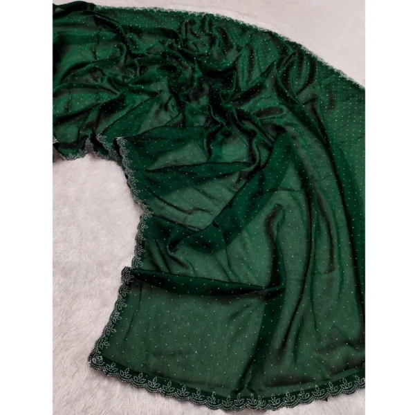 Women's Georgette Satin Silk Saree With Unstitched Blouse 5.5Mtr (Green) - Image 2