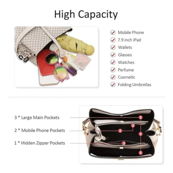 Women's Faux Leather Shoulder Zipper Handbag (Multicolor) - Image 3