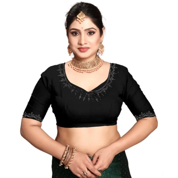 Women's Georgette Satin Silk Saree With Unstitched Blouse 5.5Mtr (Black) - Image 4