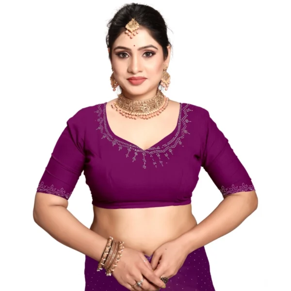 Women's Georgette Satin Silk Saree With Unstitched Blouse 5.5Mtr (Wine) - Image 4
