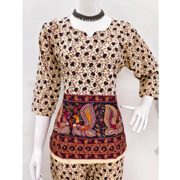 Women's Cotton Jaipuri Printed 3-4th Sleeve Co ord Set (Multicolor) - Image 4