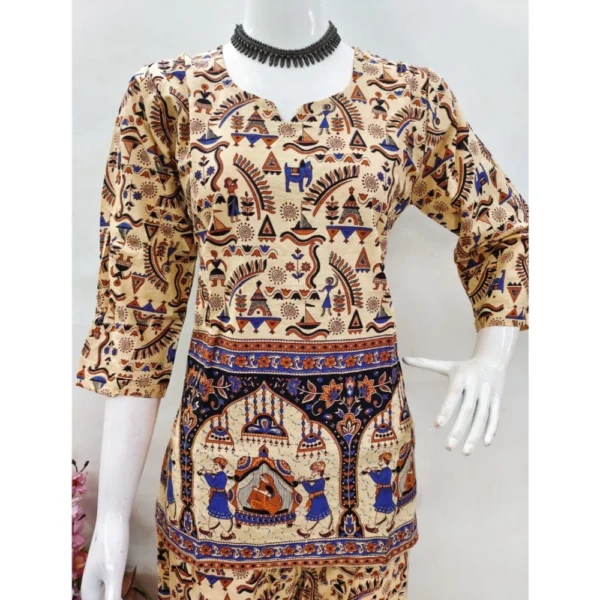Women's Cotton Jaipuri Printed 3-4th Sleeve Co ord Set (Multicolor) - Image 4