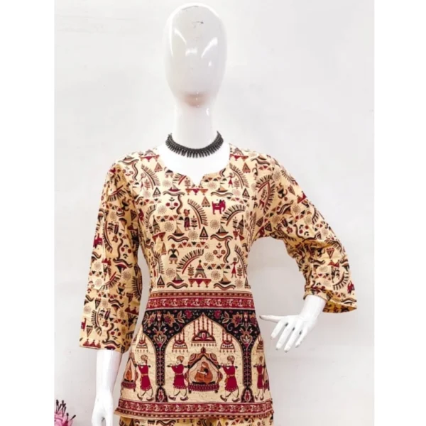 Women's Cotton Jaipuri Printed 3-4th Sleeve Co ord Set (Multicolor) - Image 3