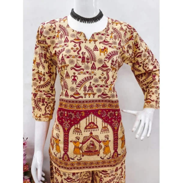 Women's Cotton Jaipuri Printed 3-4th Sleeve Co ord Set (Multicolor) - Image 4