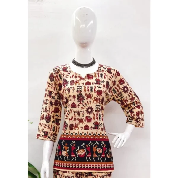 Women's Cotton Jaipuri Printed 3-4th Sleeve Co ord Set (Multicolor) - Image 3